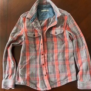 Outerknown Coral and Gray Plaid Blanket Shirt